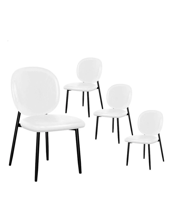 Accent Kitchen Lounge Curved Back Wooden Leather Dining Chairs x4 in White image 1