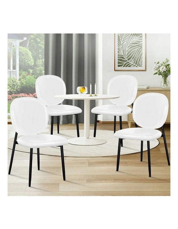 Accent Kitchen Lounge Curved Back Wooden Leather Dining Chairs x4 in White image 2