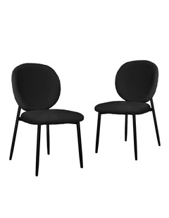 Cafe Kitchen Lounge Curved Wooden Back Sherpa Dining Chairs x2 in Black