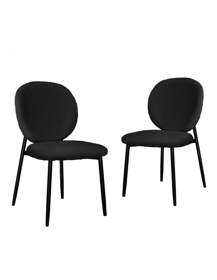 Cafe Kitchen Lounge Curved Wooden Back Sherpa Dining Chairs x2 in Black image 1