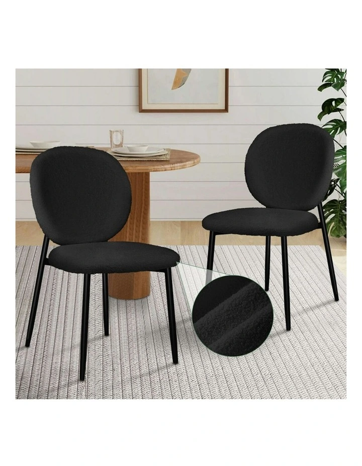 Cafe Kitchen Lounge Curved Wooden Back Sherpa Dining Chairs x2 in Black image 2