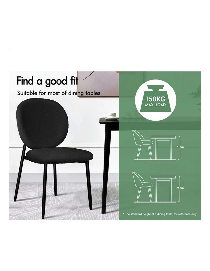 Cafe Kitchen Lounge Curved Wooden Back Sherpa Dining Chairs x2 in Black image 4