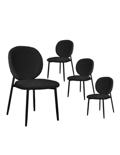 Cafe Kitchen Lounge Curved Wooden Back Sherpa Dining Chairs x4 in Black