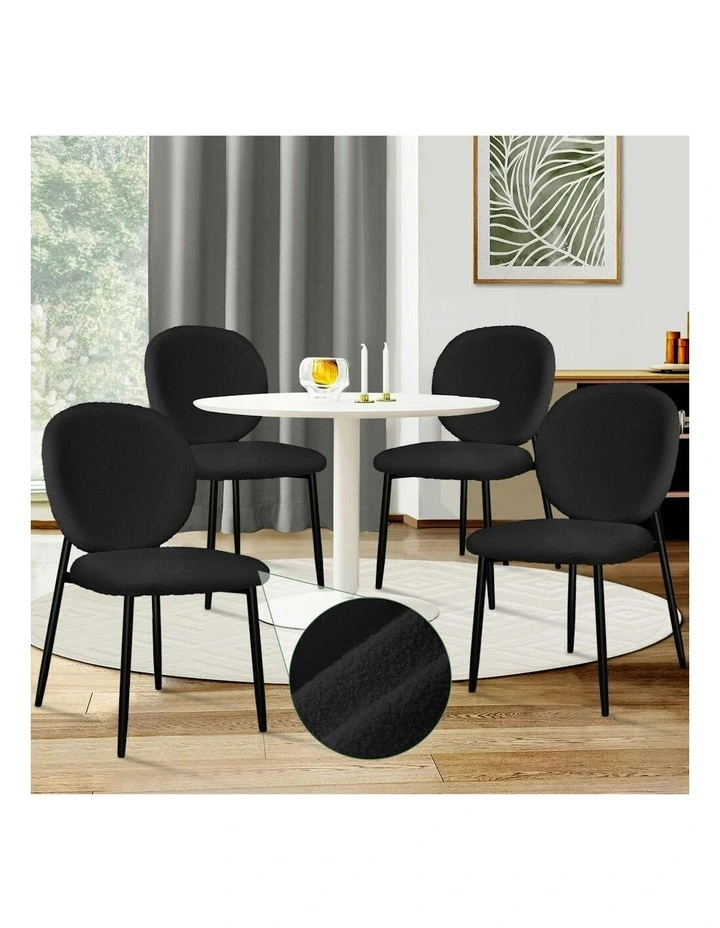 Cafe Kitchen Lounge Curved Wooden Back Sherpa Dining Chairs x4 in Black image 2