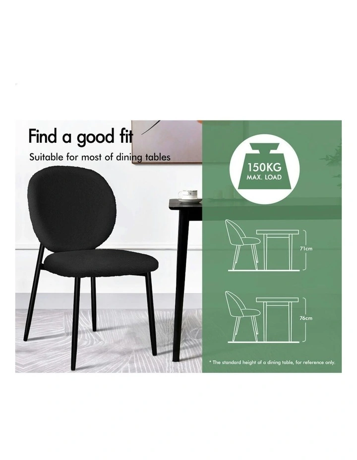 Cafe Kitchen Lounge Curved Wooden Back Sherpa Dining Chairs x4 in Black image 4