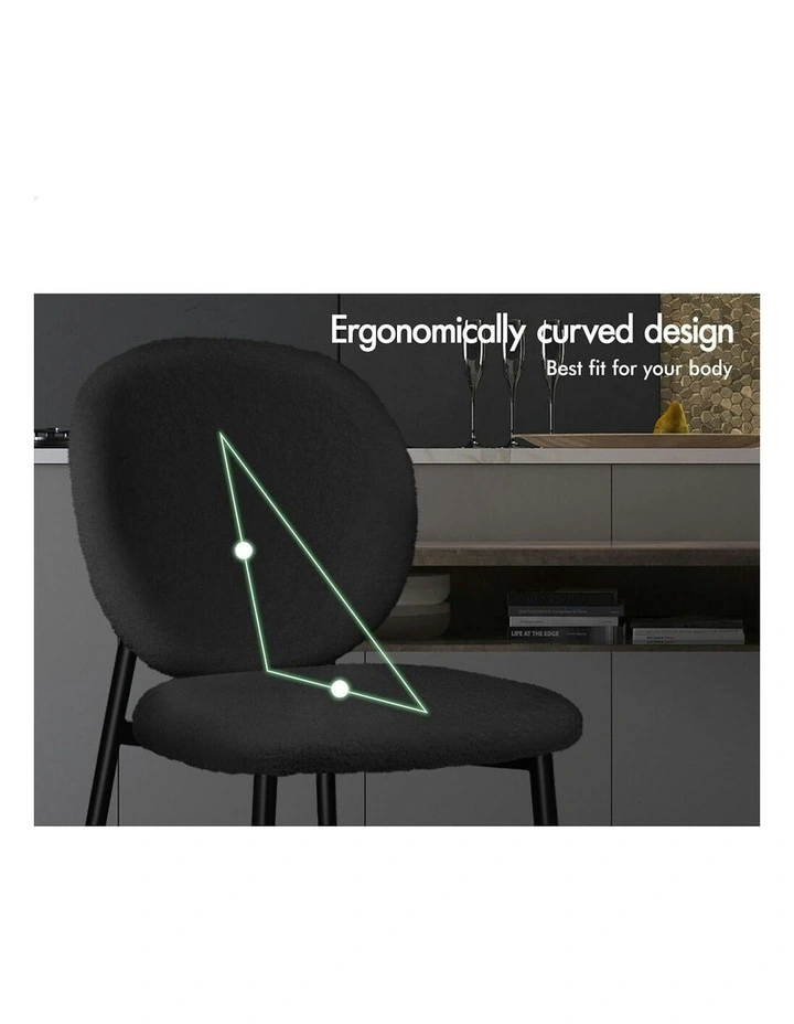 Cafe Kitchen Lounge Curved Wooden Back Sherpa Dining Chairs x4 in Black image 5