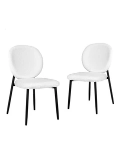 Cafe Kitchen Lounge Curved Wooden Back Sherpa Dining Chairs x2 in White