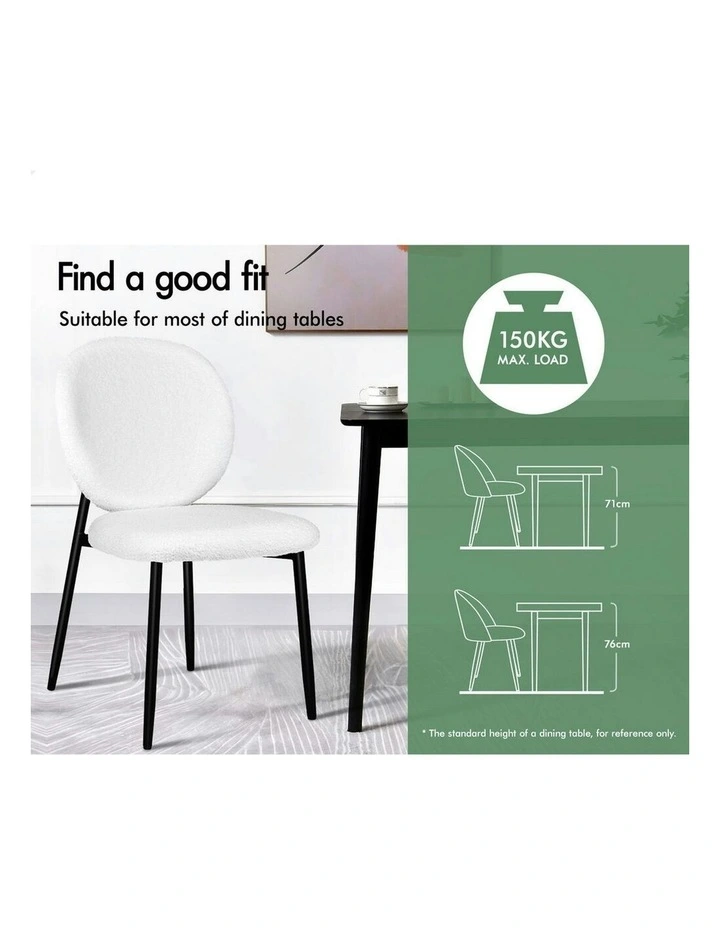 Cafe Kitchen Lounge Curved Wooden Back Sherpa Dining Chairs x2 in White image 4