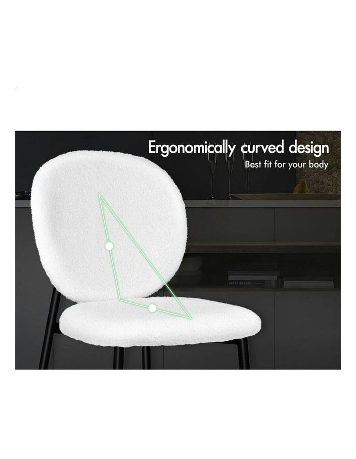 Cafe Kitchen Lounge Curved Wooden Back Sherpa Dining Chairs x2 in White image 5