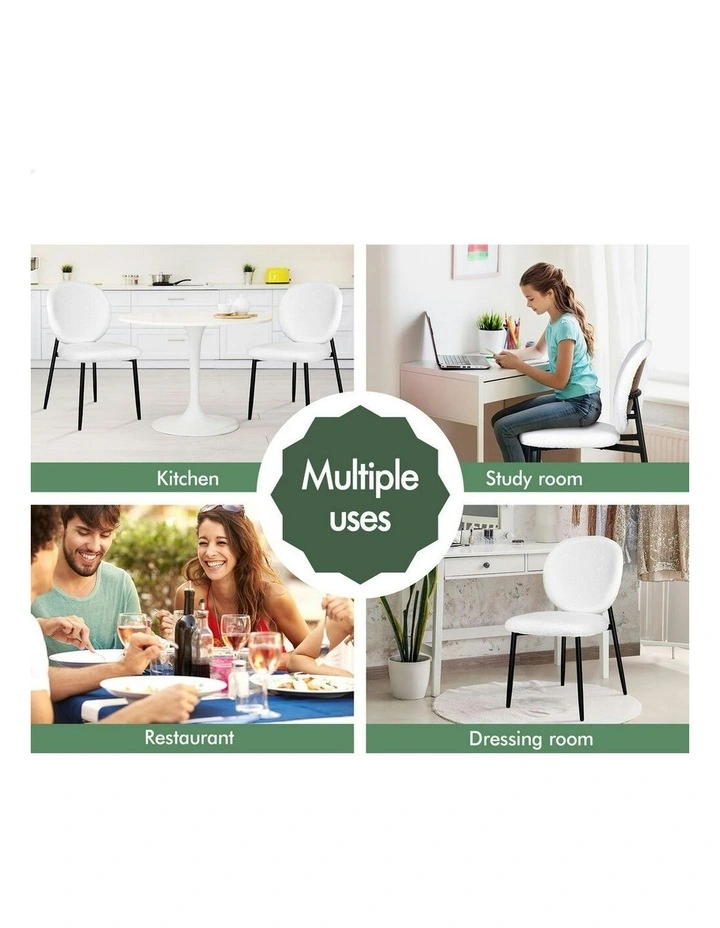 Cafe Kitchen Lounge Curved Wooden Back Sherpa Dining Chairs x2 in White image 6