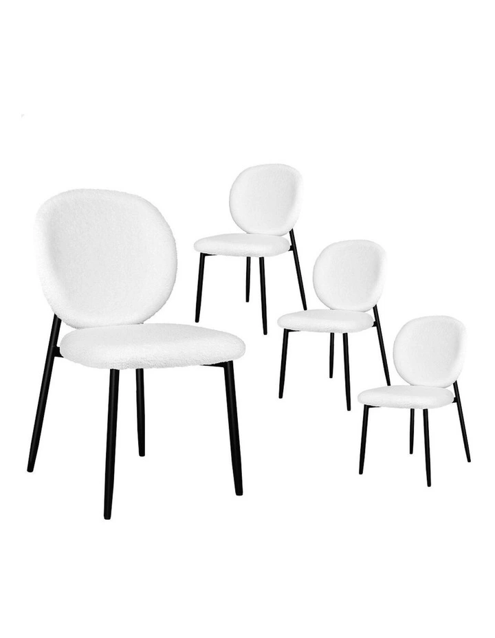 Cafe Kitchen Lounge Curved Wooden Back Sherpa Dining Chairs x4 in White image 1