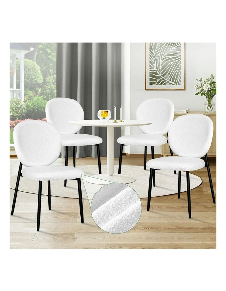 Cafe Kitchen Lounge Curved Wooden Back Sherpa Dining Chairs x4 in White image 2