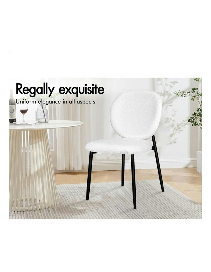 Cafe Kitchen Lounge Curved Wooden Back Sherpa Dining Chairs x4 in White image 3