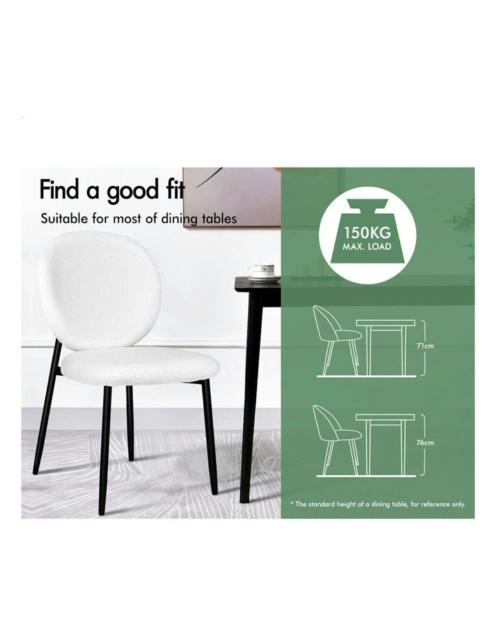 Cafe Kitchen Lounge Curved Wooden Back Sherpa Dining Chairs x4 in White image 4