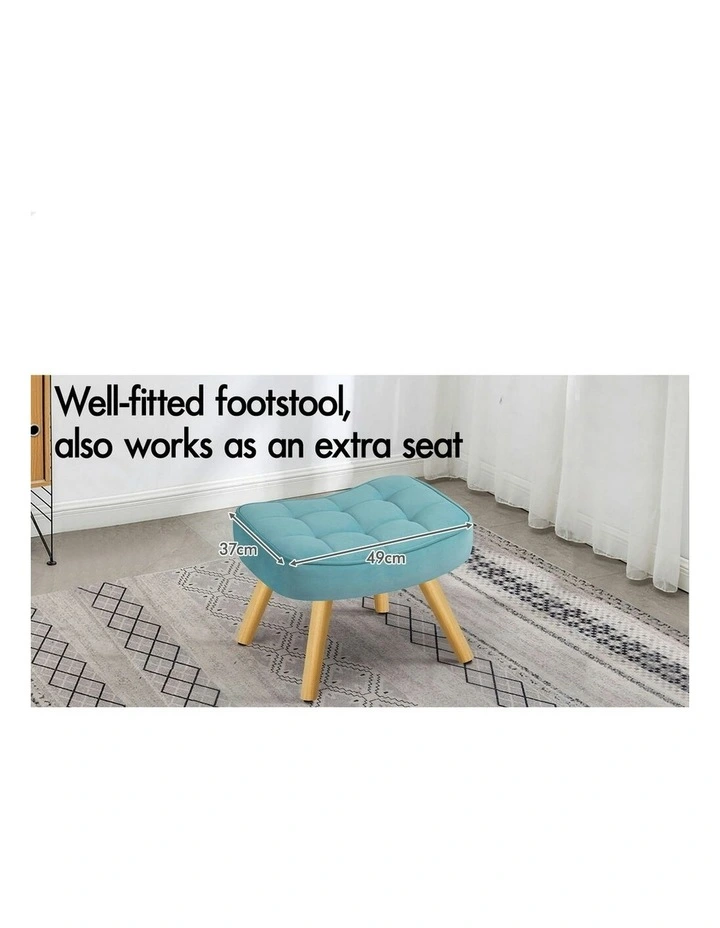 Wooden Armchair Accent Chair Ottoman Velvet in Blue image 6