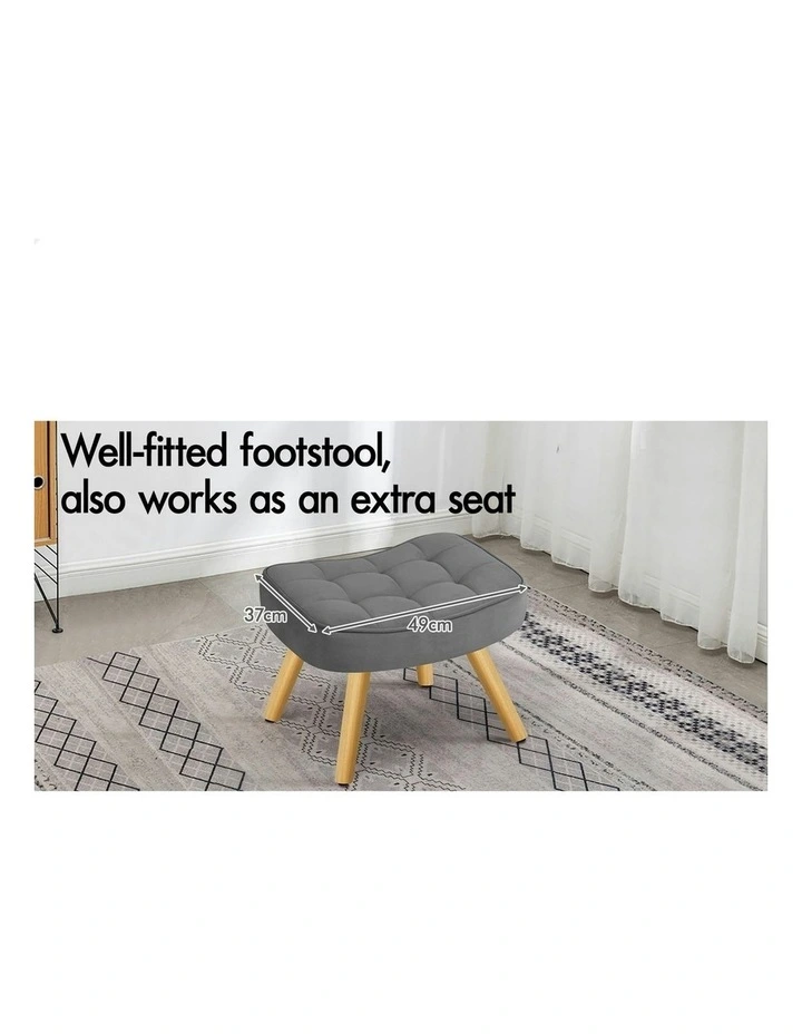 Wooden Armchair Accent Chair Ottoman Velvet in Light Grey image 6