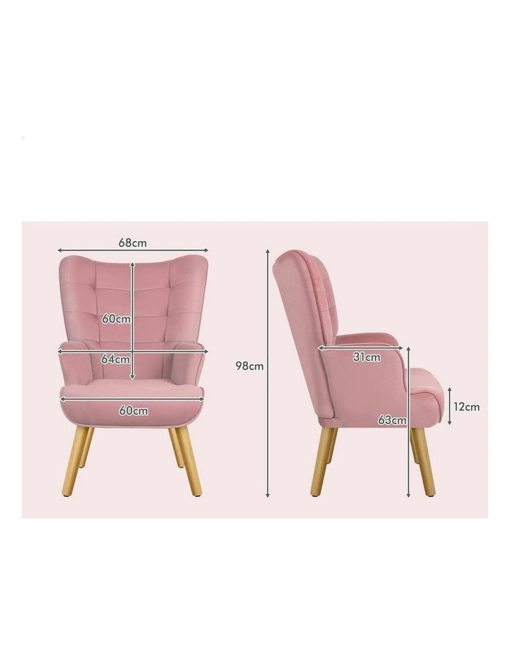 Wooden Armchair With Ottoman in Velvet Pink image 6