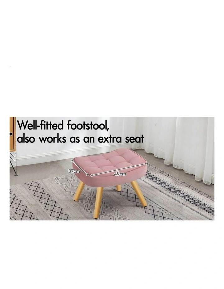 Wooden Armchair With Ottoman in Velvet Pink image 7