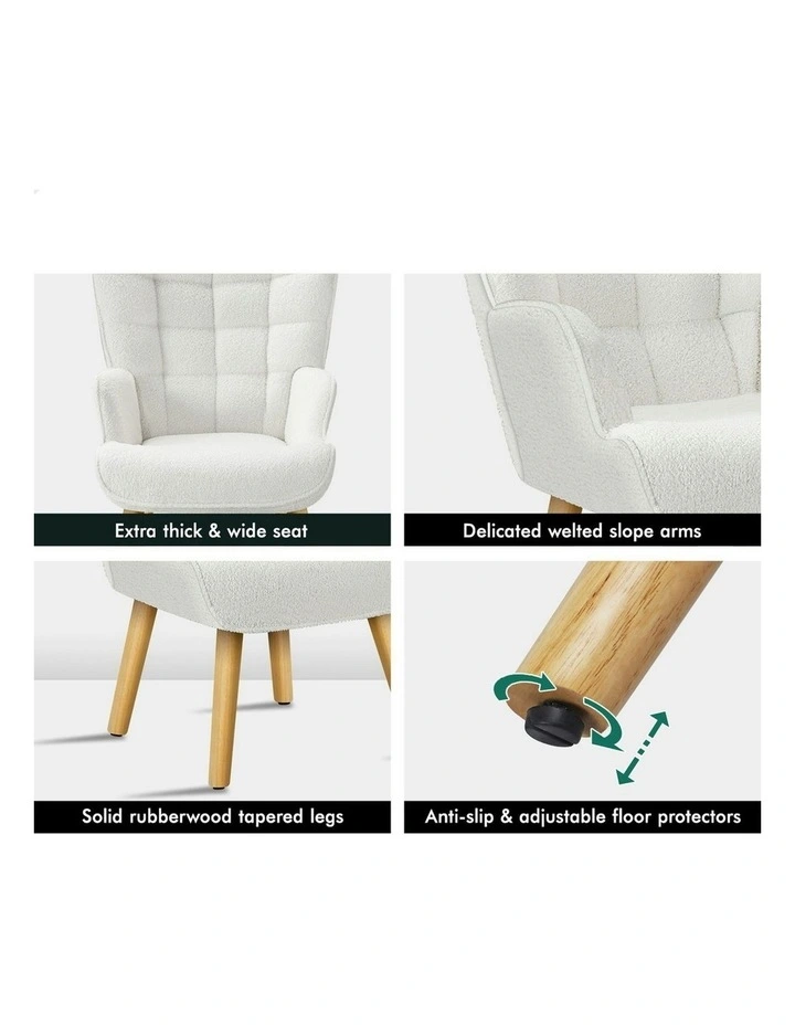 Wooden Armchair With Ottoman in Boucle White image 5