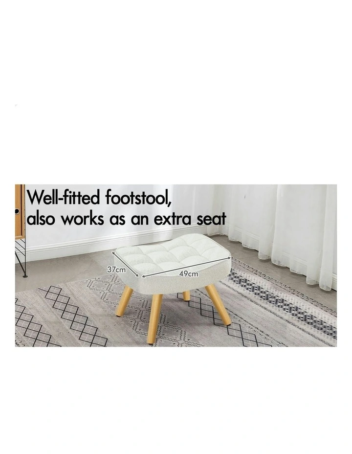 Wooden Armchair With Ottoman in Boucle White image 6