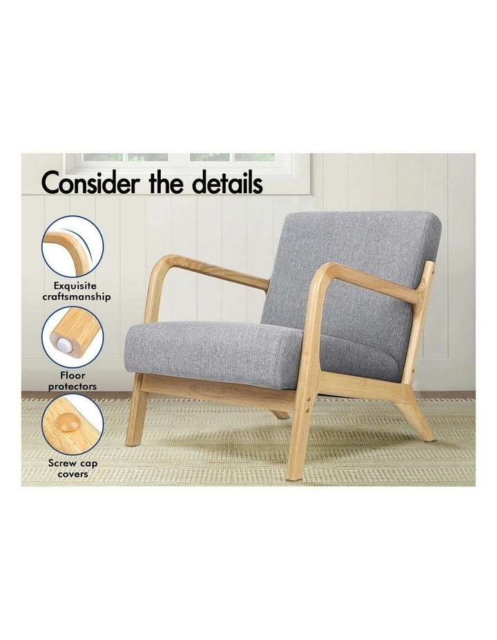 Wooden Armchair in Light Grey image 4