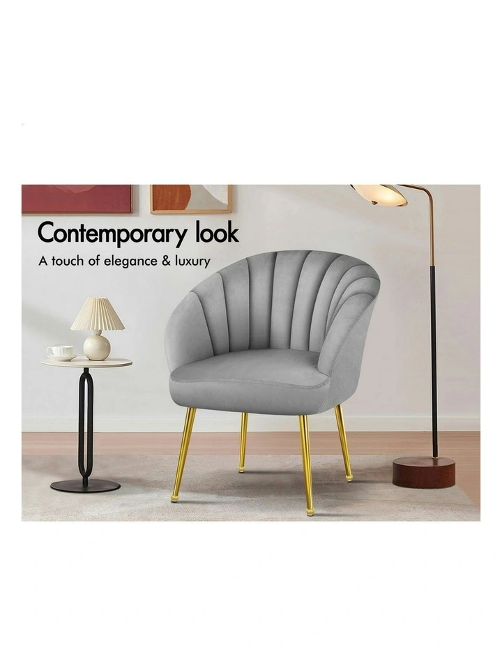 Armchair Velvet Lounge Accent Chair in Grey image 4