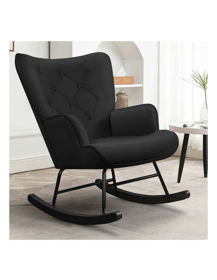 Armchair Velvet Rocking Lounge Accent Chair in Black image 2