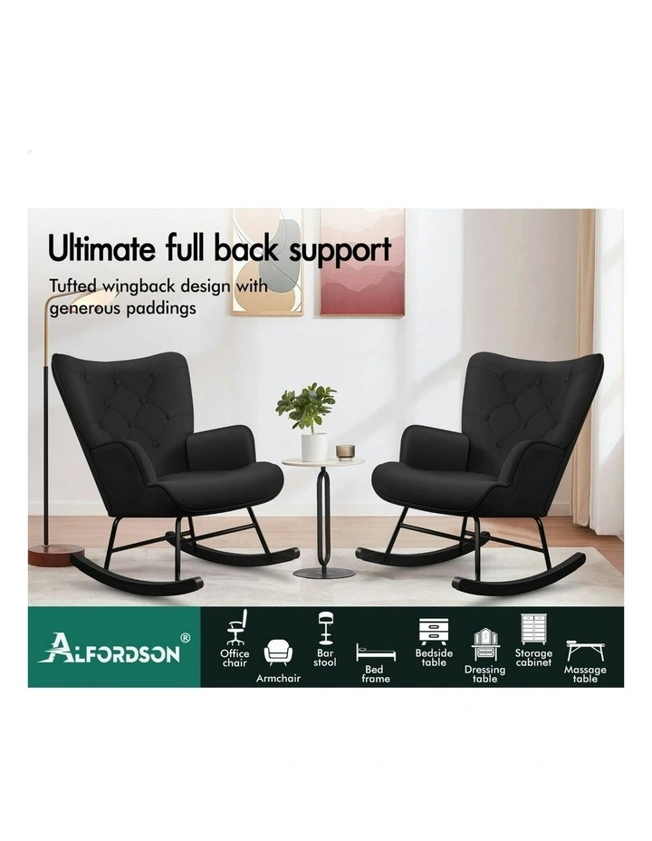 Armchair Velvet Rocking Lounge Accent Chair in Black image 3