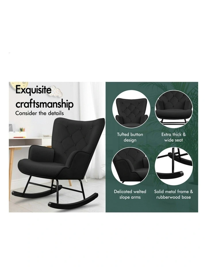 Armchair Velvet Rocking Lounge Accent Chair in Black image 6