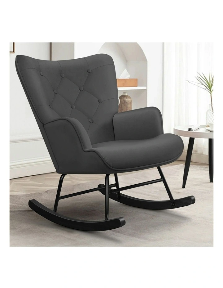 Rocking Chair Armchair Lounge Accent Chair Velvet in Grey image 2