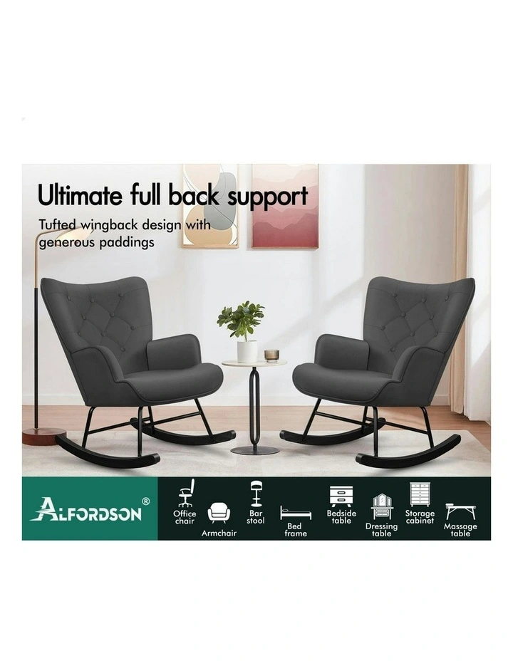 Rocking Chair Armchair Lounge Accent Chair Velvet in Grey image 3