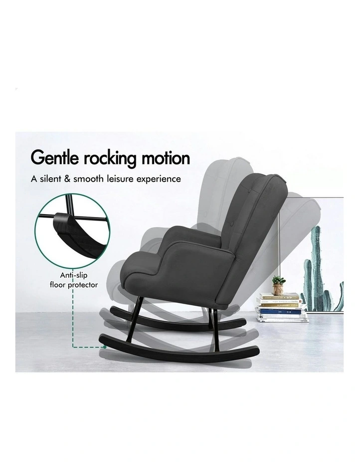Rocking Chair Armchair Lounge Accent Chair Velvet in Grey image 4