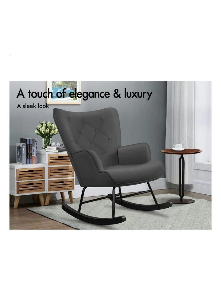 Rocking Chair Armchair Lounge Accent Chair Velvet in Grey image 5