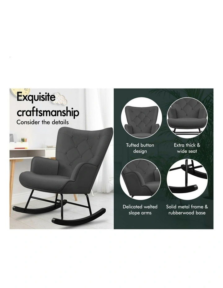 Rocking Chair Armchair Lounge Accent Chair Velvet in Grey image 6