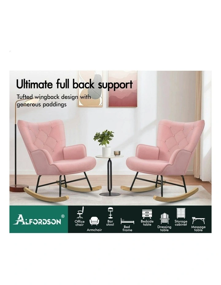 Armchair Velvet Rocking Lounge Accent Chair in Pink image 3