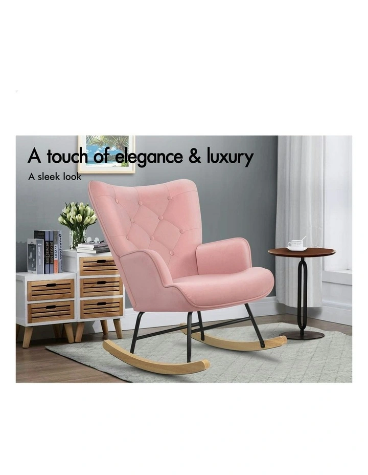 Armchair Velvet Rocking Lounge Accent Chair in Pink image 5