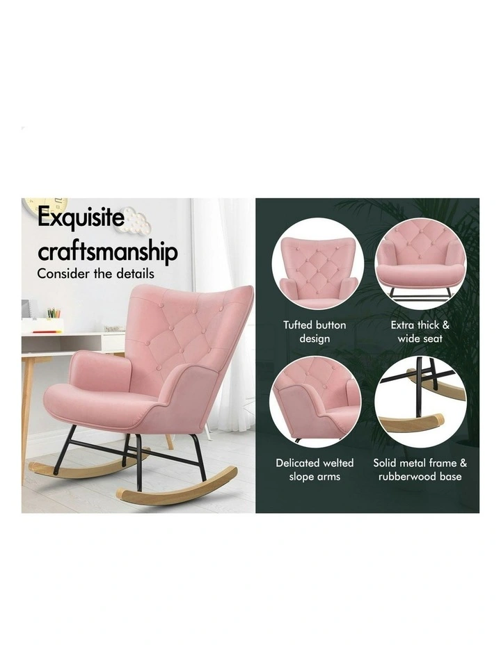 Armchair Velvet Rocking Lounge Accent Chair in Pink image 6
