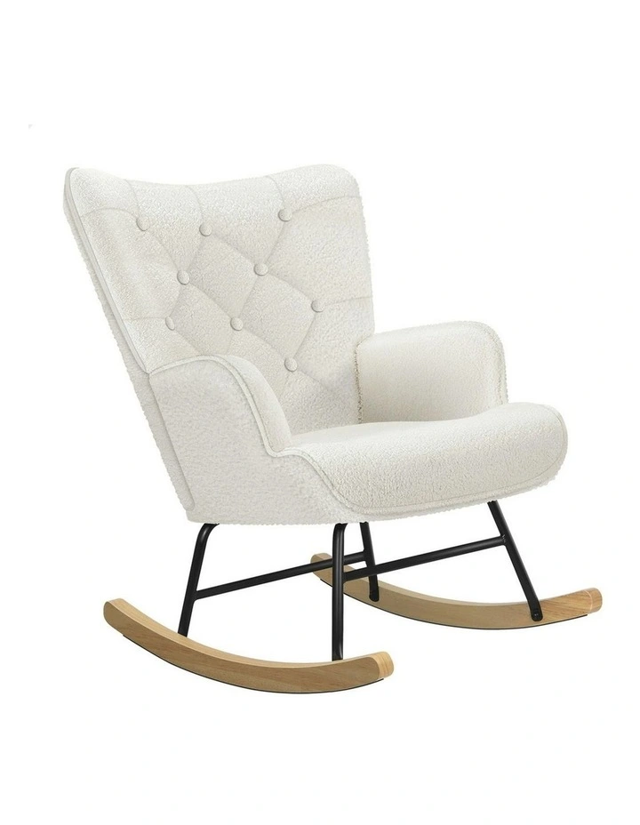 Boucle Rocking Chair Armchair Lounge Accent Chair in White image 1