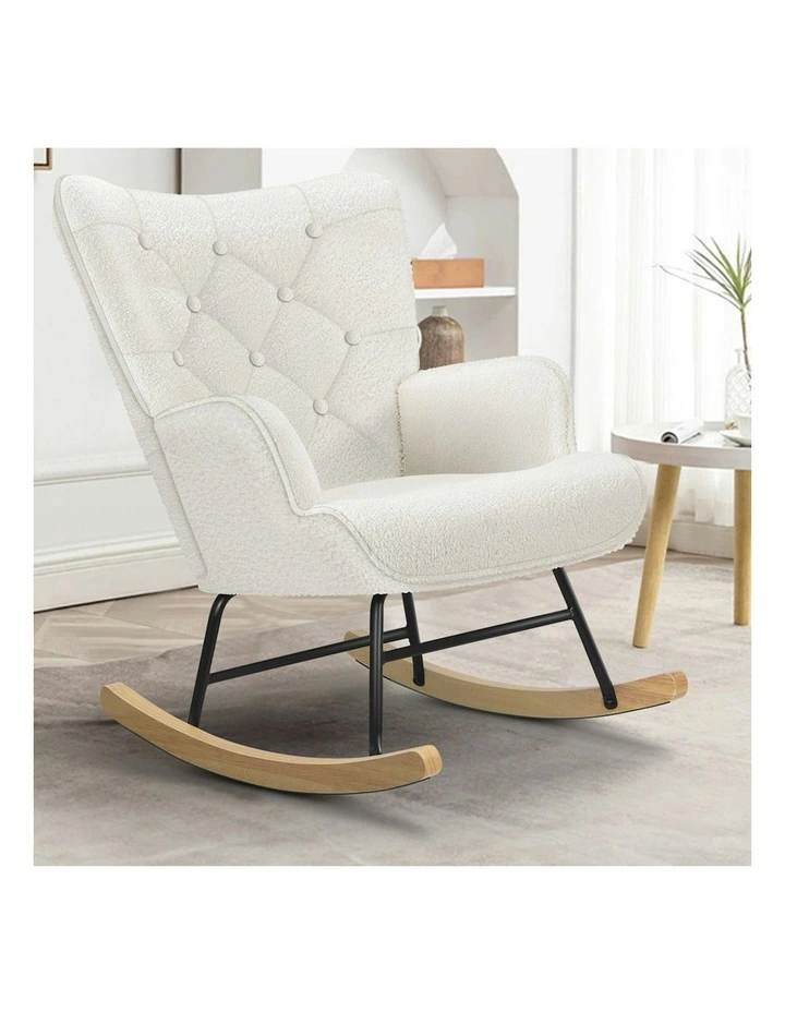 Boucle Rocking Chair Armchair Lounge Accent Chair in White image 2