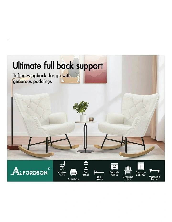 Boucle Rocking Chair Armchair Lounge Accent Chair in White image 3