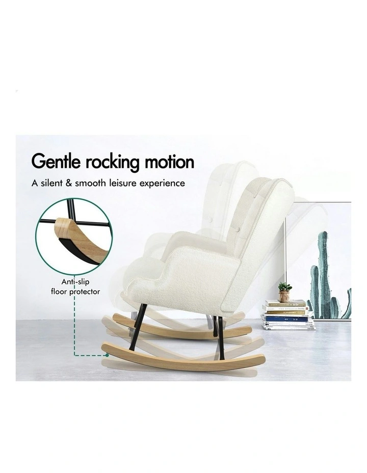 Boucle Rocking Chair Armchair Lounge Accent Chair in White image 4