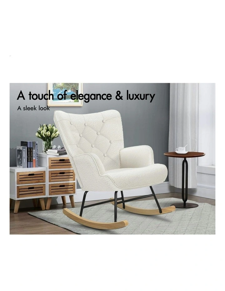 Boucle Rocking Chair Armchair Lounge Accent Chair in White image 5