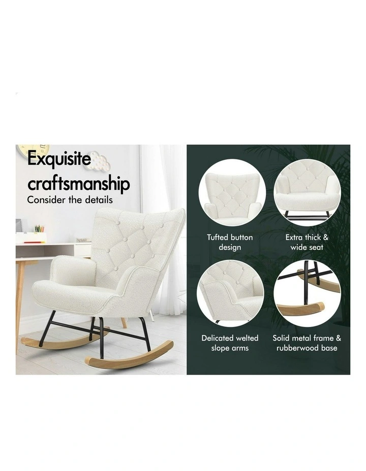 Boucle Rocking Chair Armchair Lounge Accent Chair in White image 6