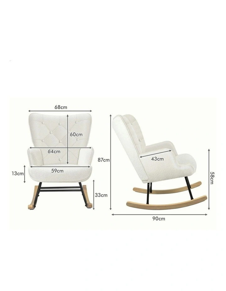 Boucle Rocking Chair Armchair Lounge Accent Chair in White image 7