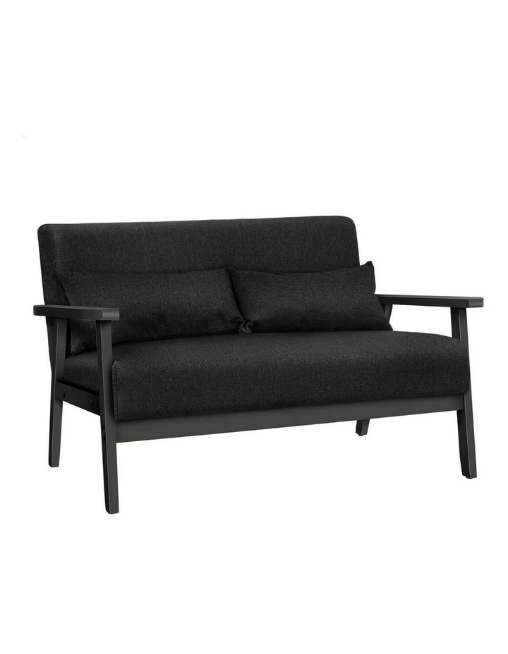 Wooden Armchair 2 Seater Sofa Fabric Lounge Chair Accent Couch Seat in Black image 1