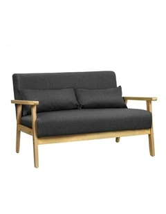 Wooden Armchair 2 Seater Sofa Fabric Lounge Chair Accent Couch Seat in Dark Grey
