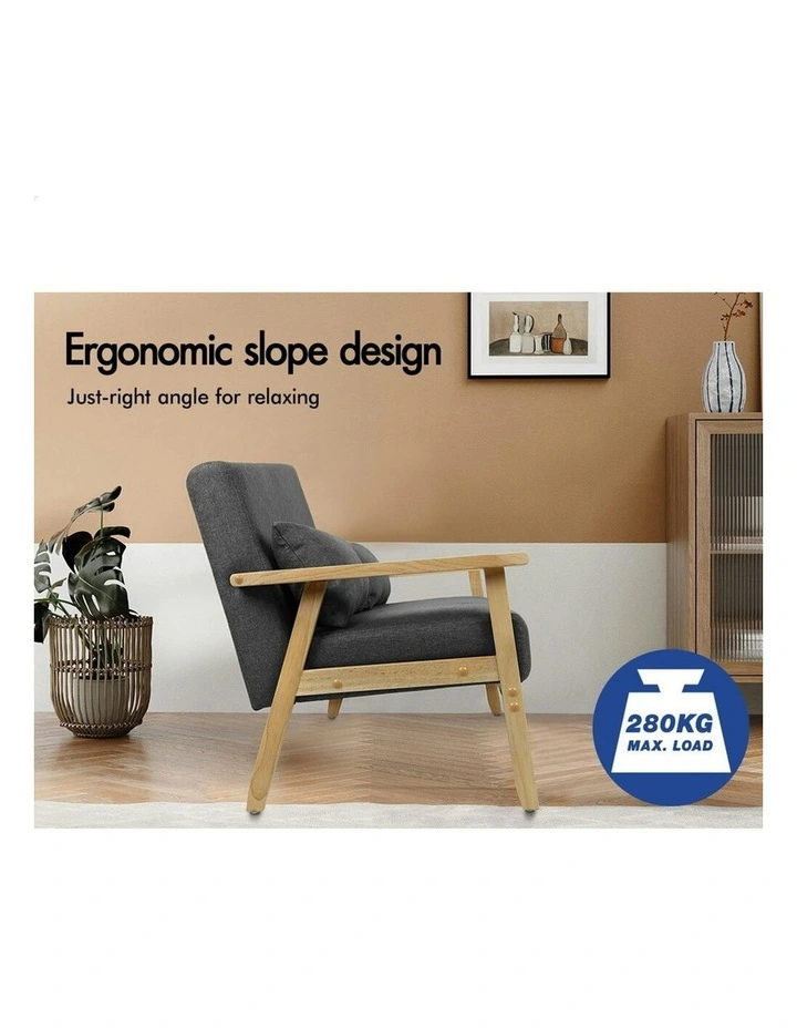 Wooden Armchair 2 Seater Sofa Fabric Lounge Chair Accent Couch Seat in Dark Grey image 5