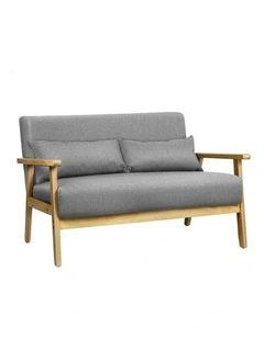 Armchair 2 Seater Sofa Fabric Lounge Chair Accent Couch Wood Seat in Grey