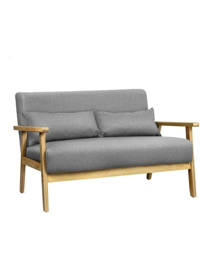 Armchair 2 Seater Sofa Fabric Lounge Chair Accent Couch Wood Seat in Grey image 1