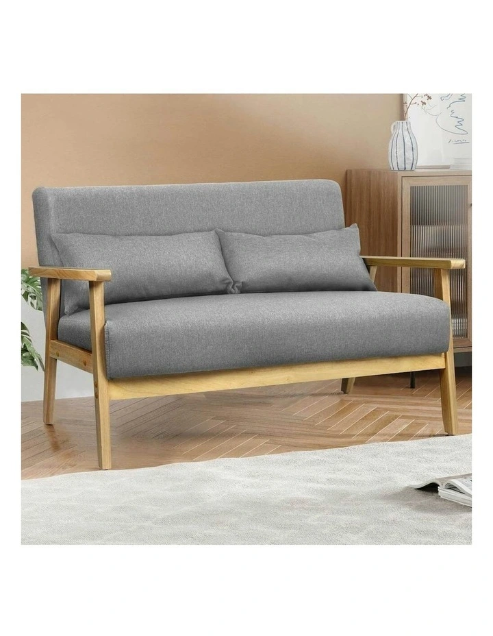 Armchair 2 Seater Sofa Fabric Lounge Chair Accent Couch Wood Seat in Grey image 2